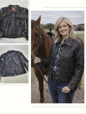 Double D Ranch Distressed Leather Jacket Western Cowgirl Boho Rare Statement